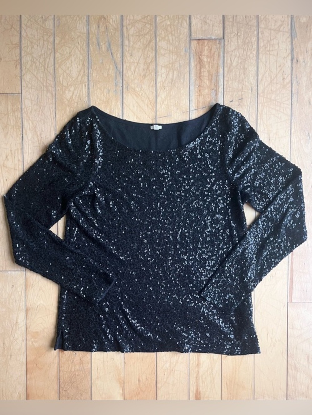 J.Crew Black Sequin Cotton Party Top Long Sleeve Sparkle Holiday Size Medium